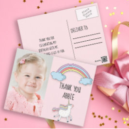 Pink Unicorn / Rainbow Birthday Foto Vielen Dank Postkarte