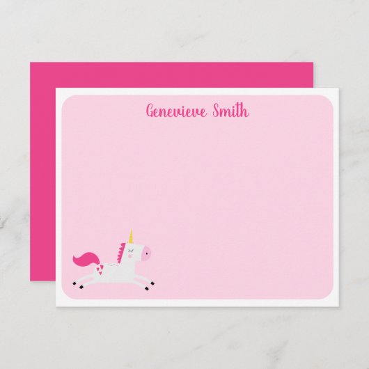 Pink Unicorn Stationery Mitteilungskarte (Vorne/Hinten)