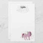 Pink Unicorn und Stars Stationery Briefpapier (Vorne/Hinten)