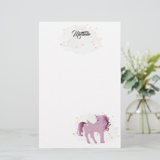 Pink Unicorn und Stars Stationery Briefpapier (Stehend Vorderseite)