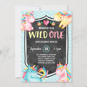 Pink Unicorn Wild Ein 1. Geburtstag Party Einladung