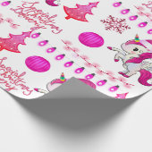 Pink Unicorns Weihnachtswrapping Paper Geschenkpapier (Ecke)