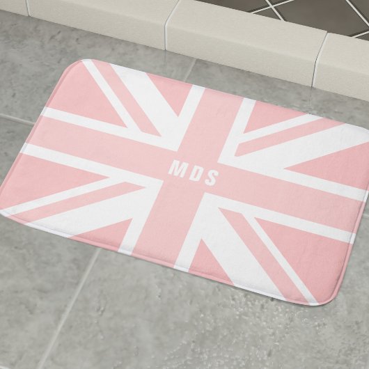 Pink Union Jack UK Flag Monogram Bath Mat Badematte