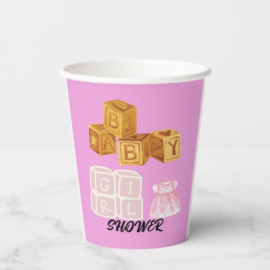 Pink Unique Baby Girl Dice Babydusche Geschenktasc Pappbecher (Rückseite)