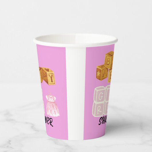 Pink Unique Baby Girl Dice Babydusche Geschenktasc Pappbecher (Links)