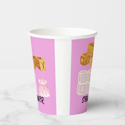 Pink Unique Baby Girl Dice Babydusche Geschenktasc Pappbecher (Rechts)