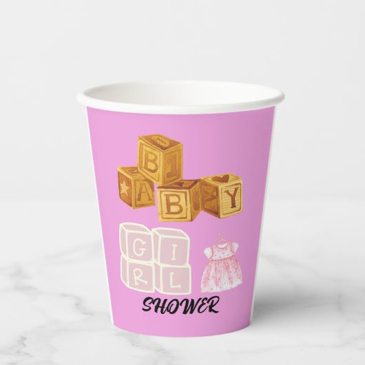 Pink Unique Baby Girl Dice Babydusche Geschenktasc Pappbecher (Vorderseite)