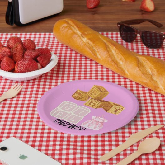 Pink Unique Baby Girl Dice Babydusche Pappteller (Picknick)