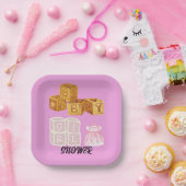 Pink Unique Baby Girl Dice Babydusche Pappteller (Party)