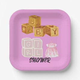 Pink Unique Baby Girl Dice Babydusche Pappteller