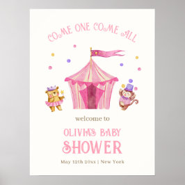 Pink Unique Circus Bear Monkey Baby Dusche Willkom Poster