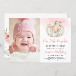 Pink Unser kleiner Pumpkin 1. Geburtstag Foto Einladung