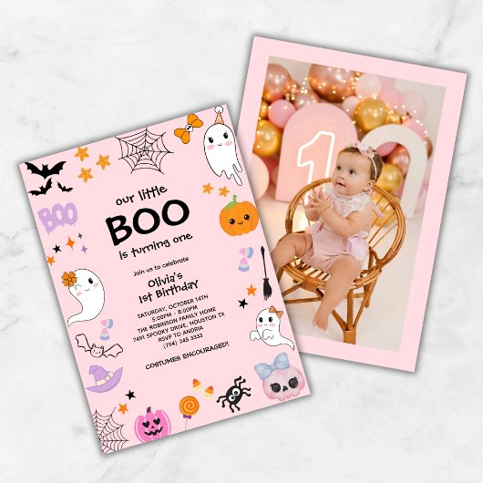 Pink Unser kleines Boo Foto Halloween 1. Geburtsta Einladung