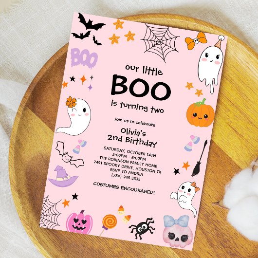 Pink unser kleines Boo Halloween 2. Geburtstag Einladung