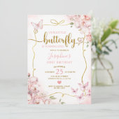 Pink Unser kleines Schmetterling-Blumenmädchen 1.  Einladung (Stehend Vorderseite)