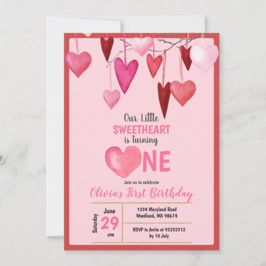 Pink unser kleines Süße Valentine Geburtstag Einladung (Vorderseite)