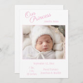 Pink unsere Prinzessin Foto Baby Geburt Ankündigun Ankündigung (Vorne/Hinten)