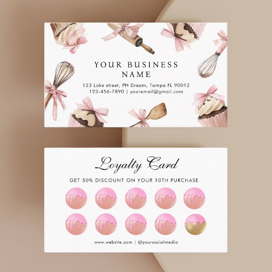 Pink Utensitic Küche & Cupcakes Flat Loyalty Card Treuekarte