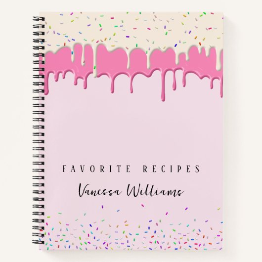 Pink Vainilla Frosting Drip & Sprinkle Recipe Notizblock (Vorderseite)