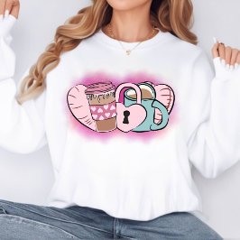 Pink Valentine Coffee Tasse Doodle Sweatshirt