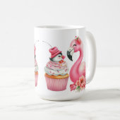 PINK VALENTINE FLAMINGO MIT STRAWBERRY CUPCAKE KAFFEETASSE (VorderseiteRechts)