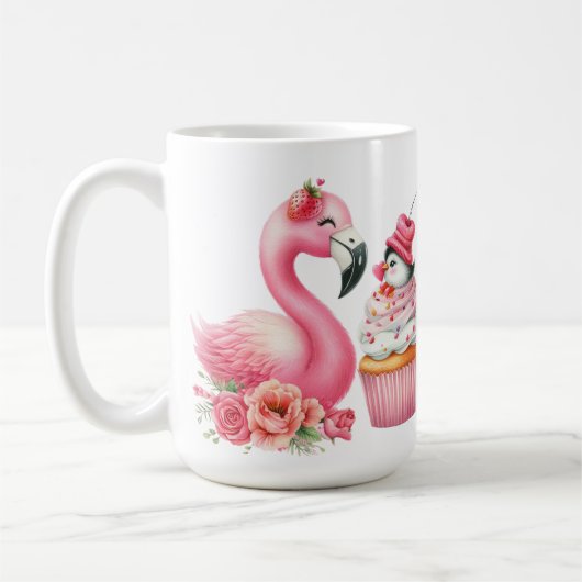 PINK VALENTINE FLAMINGO MIT STRAWBERRY CUPCAKE KAFFEETASSE (Links)
