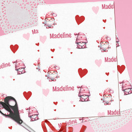 Pink Valentine Gnomes Personalized Seidenpapier