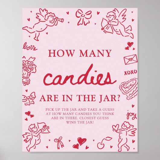 Pink Valentine Guess How Many Candies Baby Shower  Poster (Vorne)