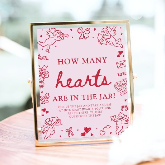 Pink Valentine Guess How Many Hearts Baby Shower  Poster