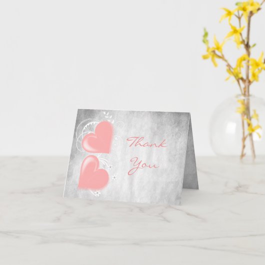 Pink Valentine Hearts Danke Karte (Gelbe Blume)