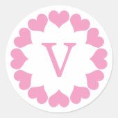 Pink Valentine Hearts in a Circle with Initial Runder Aufkleber (Vorderseite)