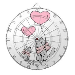 PINK VALENTINE HERZBALLOONS MIT GRAUEN KITTEN DARTSCHEIBE