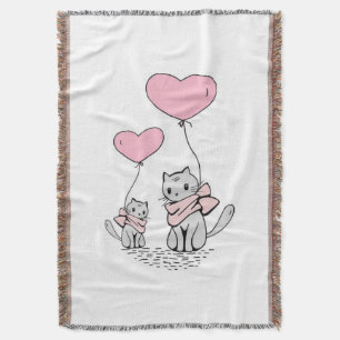 PINK VALENTINE HERZBALLOONS MIT GRAUEN KITTEN DECKE
