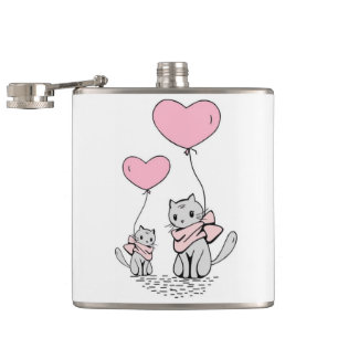 PINK VALENTINE HERZBALLOONS MIT GRAUEN KITTEN FLACHMANN