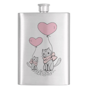 PINK VALENTINE HERZBALLOONS MIT GRAUEN KITTEN FLACHMANN
