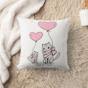 PINK VALENTINE HERZBALLOONS MIT GRAUEN KITTEN KISSEN