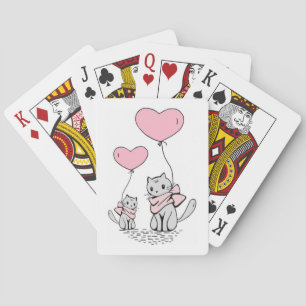 PINK VALENTINE HERZBALLOONS MIT GRAUEN KITTEN SPIELKARTEN
