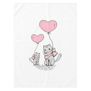 PINK VALENTINE HERZBALLOONS MIT GRAUEN KITTEN TISCHDECKE