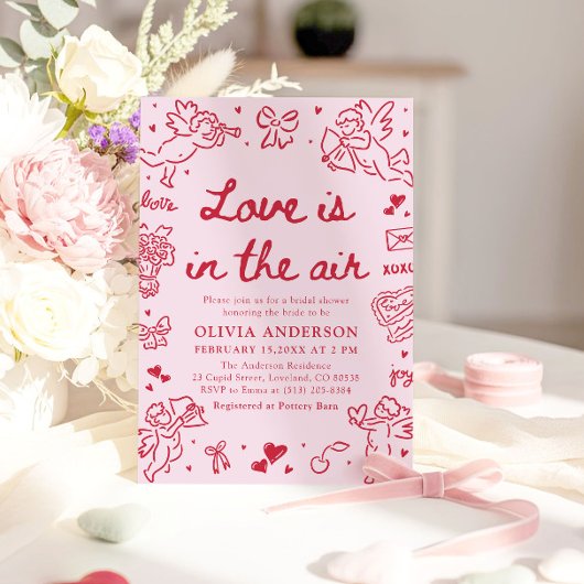 Pink Valentine Love is in the Air Bridal Shower Einladung