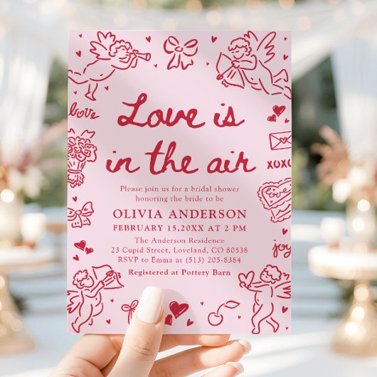 Pink Valentine Love is in the Air Bridal Shower Einladung