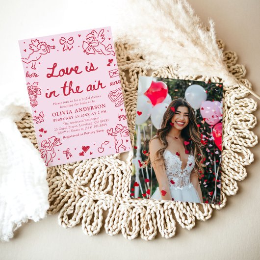Pink Valentine Love is in the Air Bridal Shower Einladung
