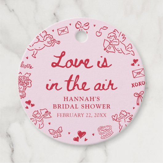 Pink Valentine Love is in the Air Bridal Shower Geschenkanhänger (Vorderseite)