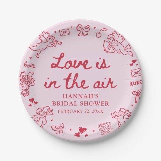 Pink Valentine Love is in the Air Bridal Shower Pappteller (Vorderseite)