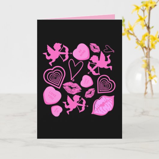 Pink-Valentine-Muster Karte (Gelbe Blume)