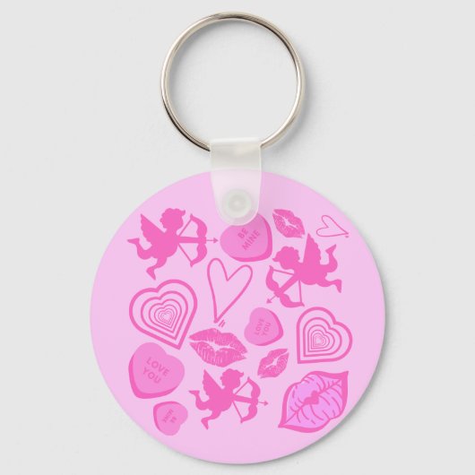 Pink-Valentine-Muster Schlüsselanhänger (Vorderseite)