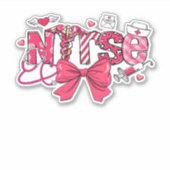 Pink Valentine Nurse, Valentine Coquette Bow Overs Aufkleber (Vorderseite)