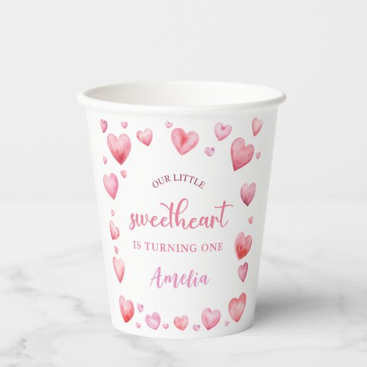 Pink Valentine Sweetheart Birthday Paper Cups Pappbecher (Vorderseite)