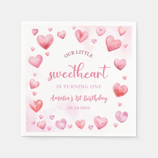 Pink Valentine Sweetheart Birthday Paper Napkin Serviette (Vorderseite)