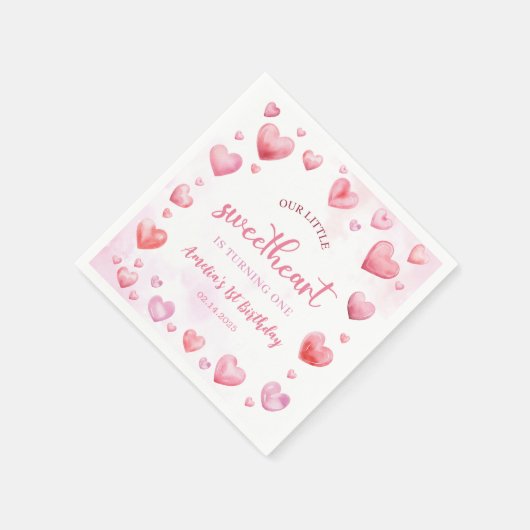 Pink Valentine Sweetheart Birthday Paper Napkin Serviette (Ecke)