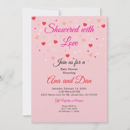 Pink Valentines Day Baby Shower Invitations Einladung (Vorderseite)